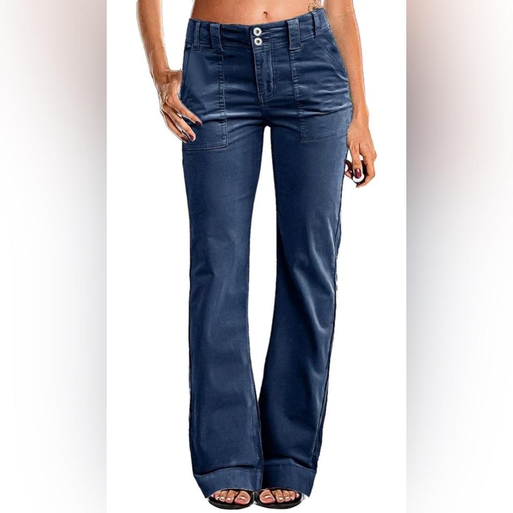 Flamingals Wide Leg Mid Waist Flare Straight Leg Corduroy 31" Inseam Trouser